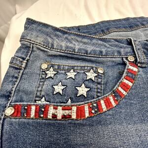 Earl Jeans Shorts size 24W Blue  Denim USA RWB design Flag embroidery